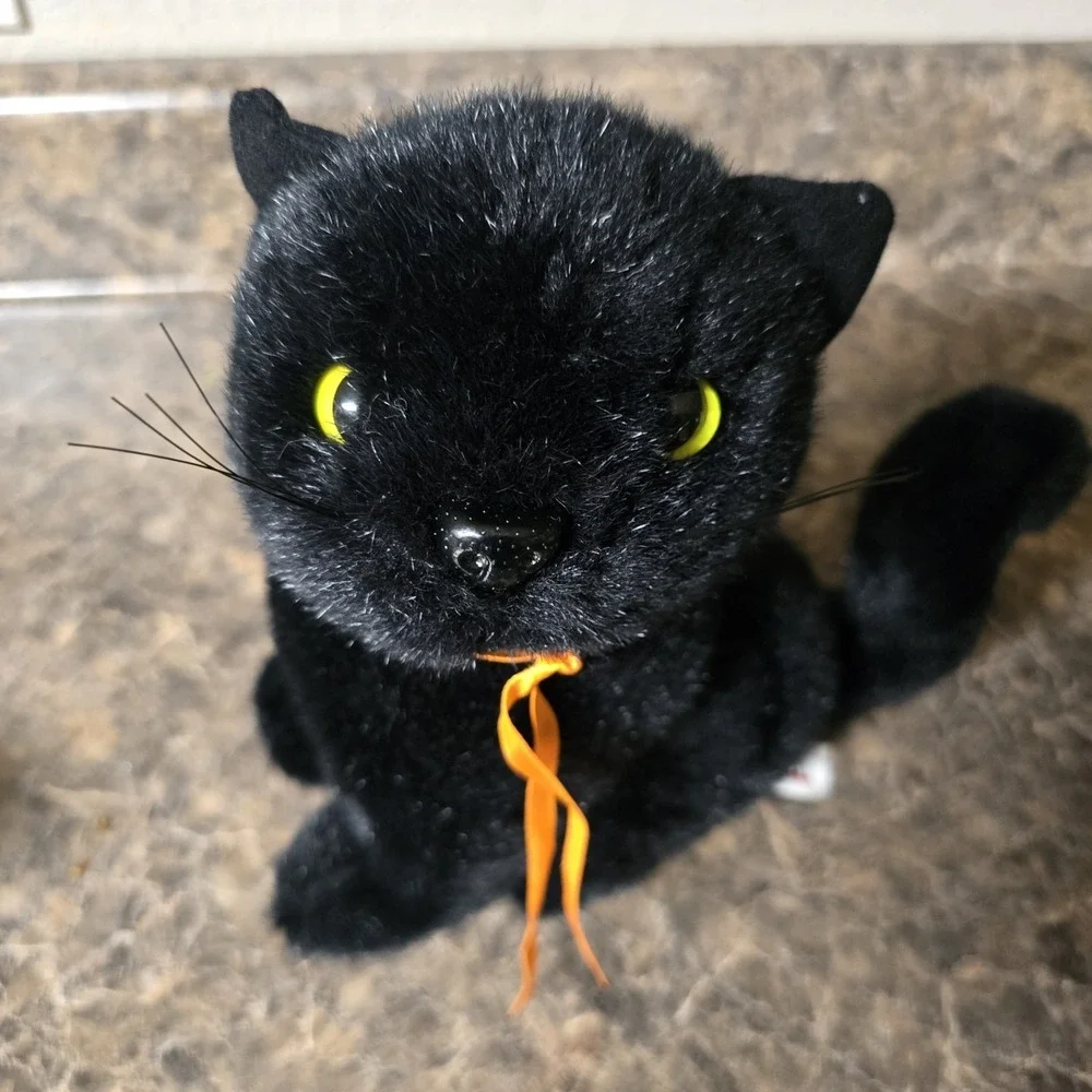 Vintage Toy-O-Rama Halloween Black‎ Cat Plush Green Eyes 9
